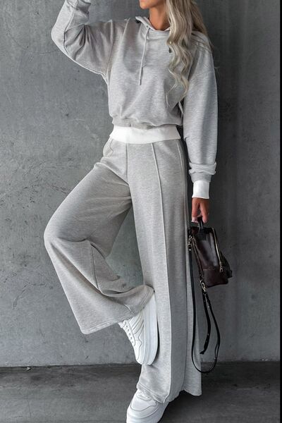 Dropped Shoulder Hooded Top and Drawstring Pants Set - Body By J'ne