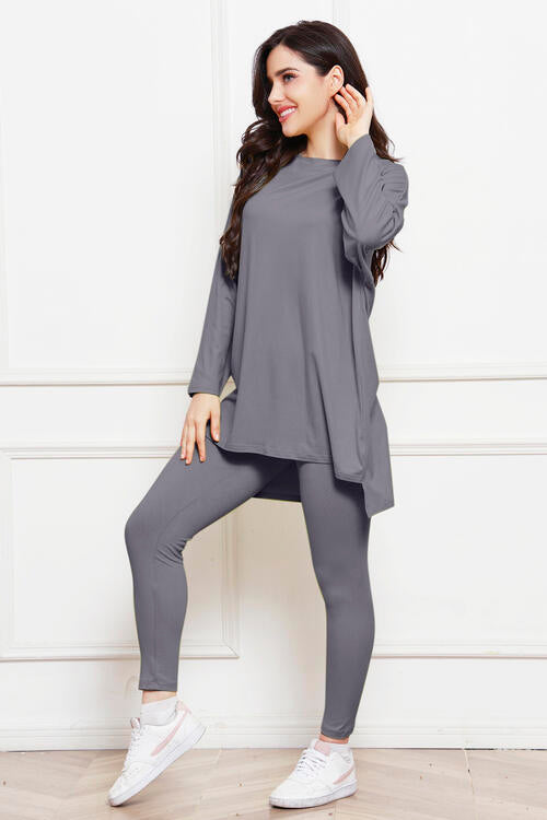 Round Neck High-Low Top and Leggings Set - Body By J'ne