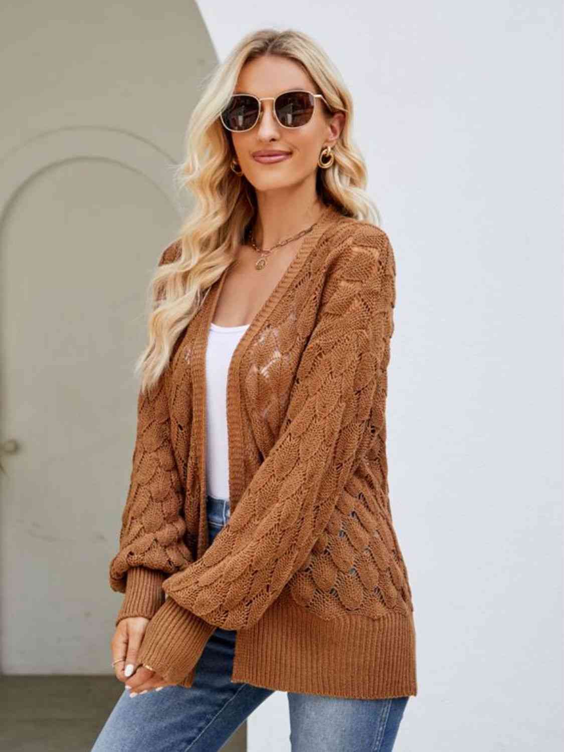 Open Front Ribbed Trim Cardigan - Body By J'ne