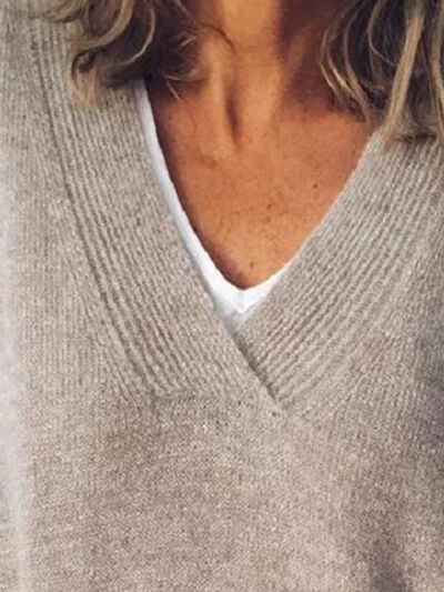 V-Neck Dropped Shoulder Sweater - Body By J'ne