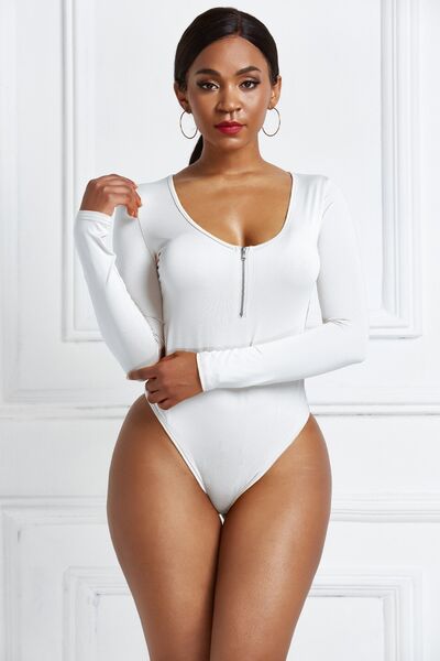 Half Zip Scoop Neck Long Sleeve Bodysuit - Body By J'ne