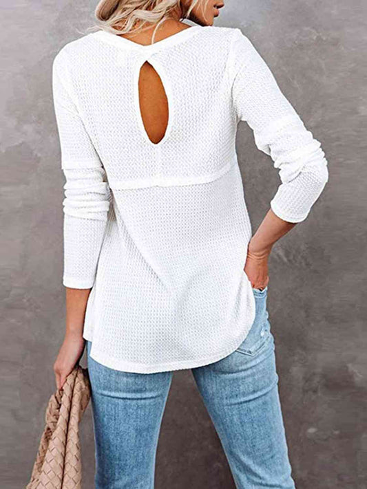 Cutout Round Neck Long Sleeve T-Shirt - Body By J'ne