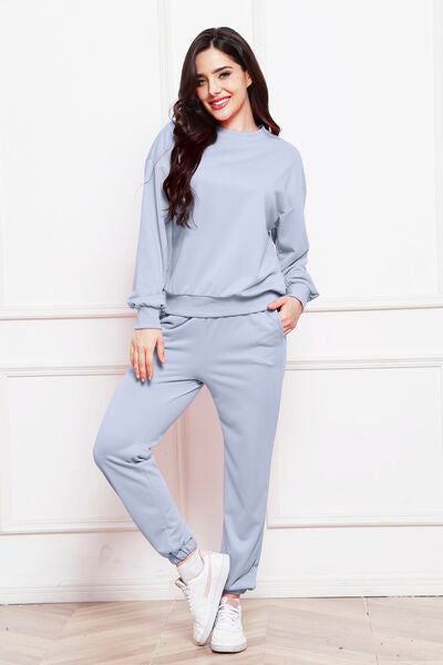 Round Neck Long Sleeve Sweatshirt and Pants Set - Body By J'ne