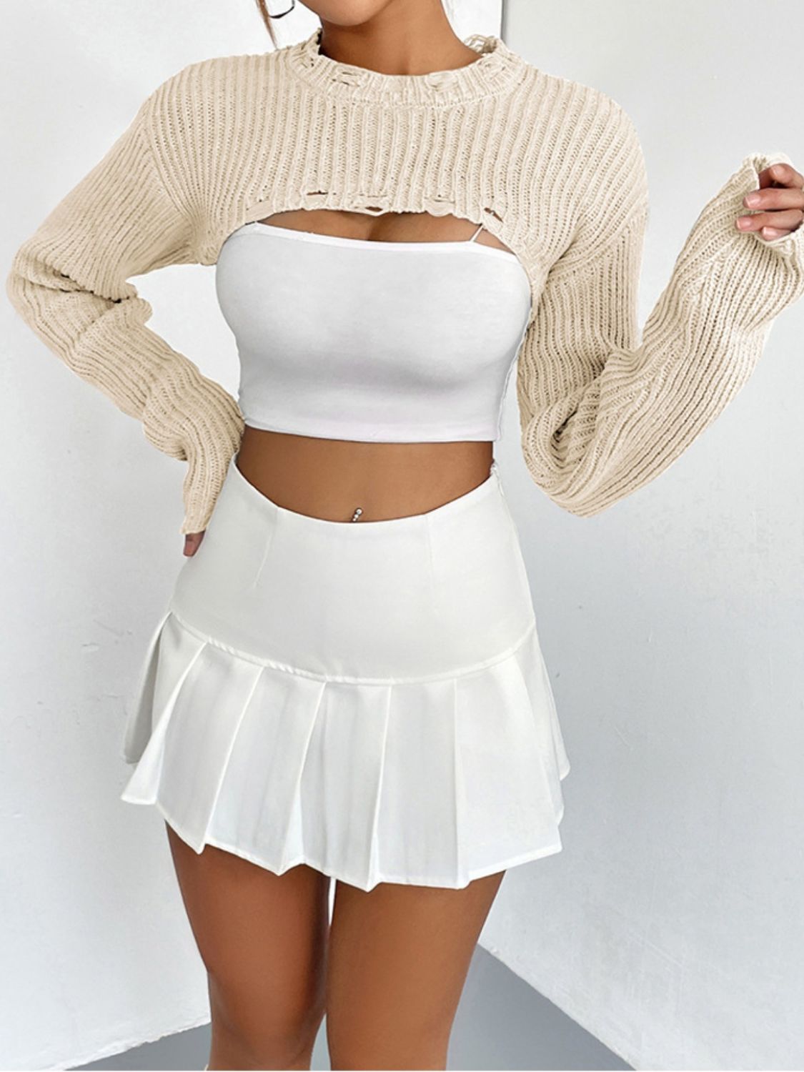 Distressed Long Sleeve Cropped Sweater - Body By J'ne