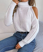 Cable-Knit Turtleneck Cold Shoulder Sweater - Body By J'ne