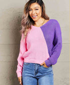 Double Take Two-Tone V-Neck Twisted Sweater - Body By J'ne