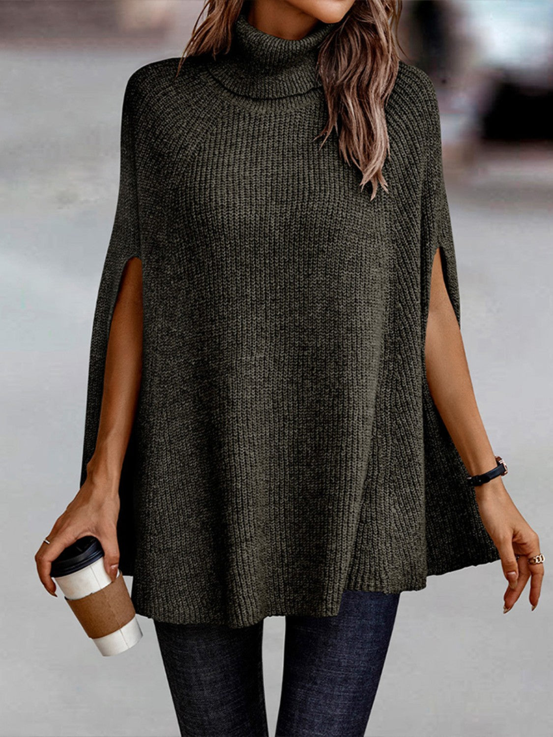 Turtleneck Dolman Sleeve Poncho - Body By J'ne