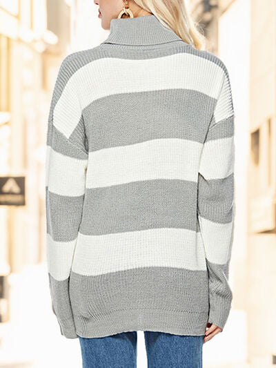 Striped Turtleneck Long Sleeve Sweater - Body By J'ne