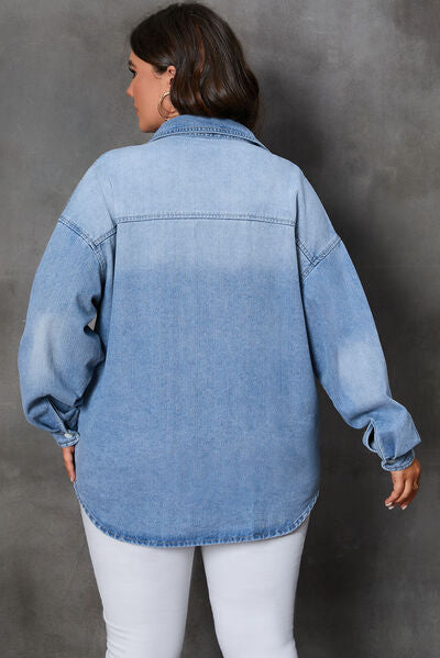 Plus Size Button Up Pocketed Denim Top - Body By J'ne