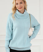 Pocketed Turtleneck Dropped Shoulder Sweater - Body By J'ne