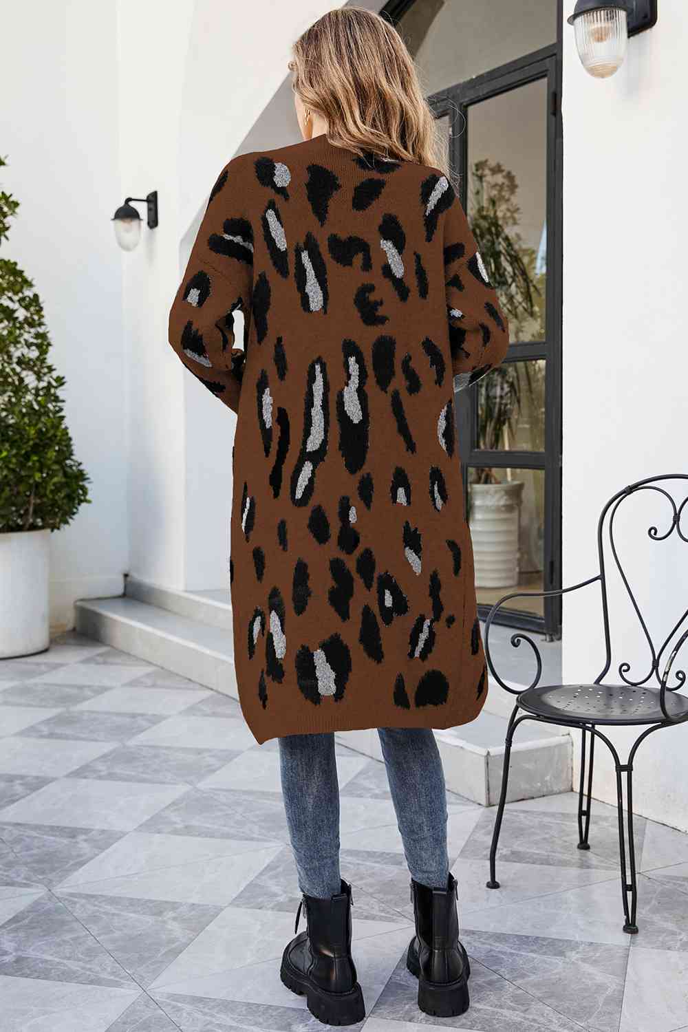 Leopard Open Front Cardigan with Pockets - Body By J'ne