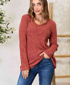 Ribbed V-Neck Long Sleeve T-Shirt - Body By J'ne