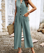 Pocketed Half Button Sleeveless Jumpsuit - Body By J'ne