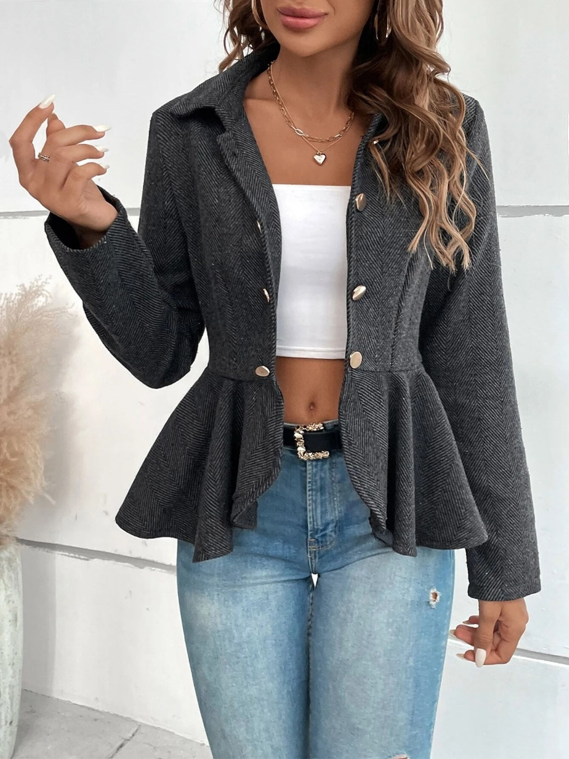 Ruffle Hem Collared Blazer - Body By J'ne