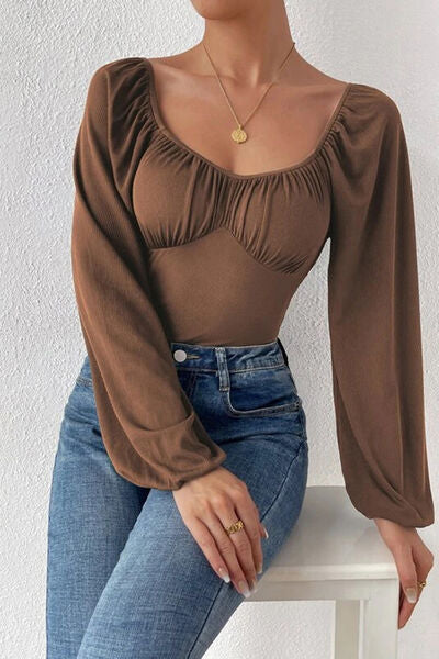 Ruched Balloon Sleeve Bodysuit - Body By J'ne