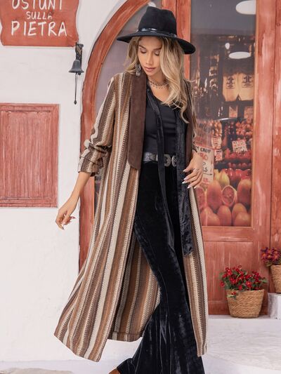 Striped Open Front Long Sleeve Outerwear - Body By J'ne