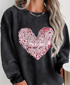 Plus Size Heart Sequin Round Neck Sweatshirt - Body By J'ne