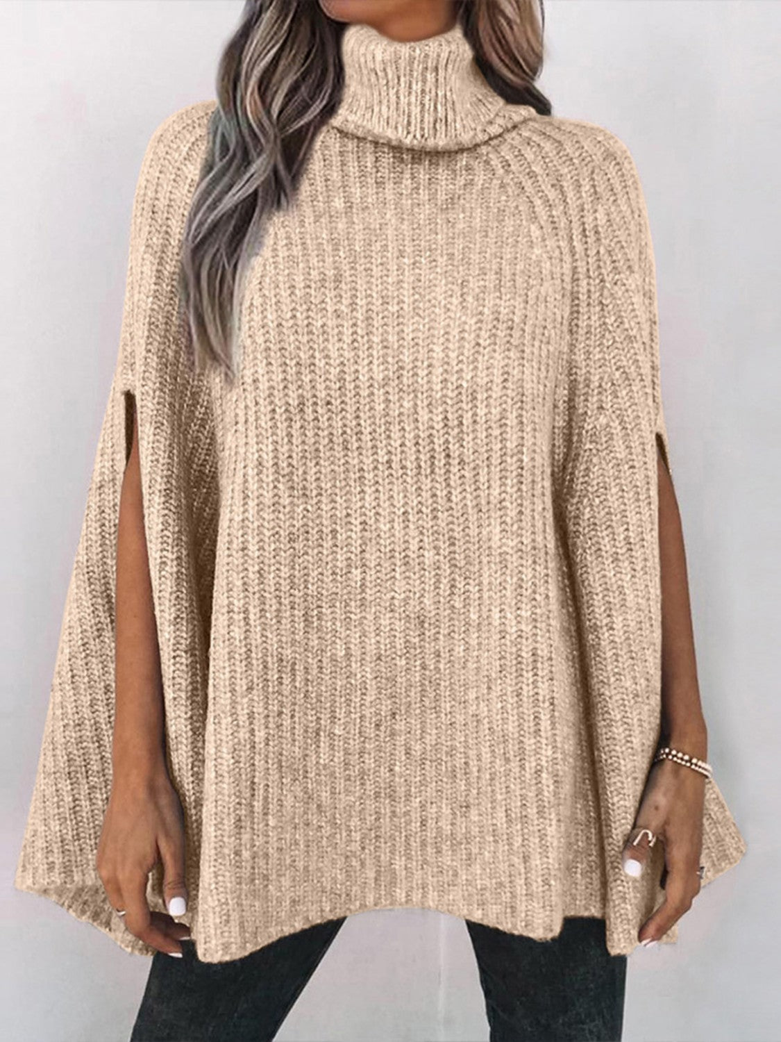 Turtleneck Dolman Sleeve Poncho - Body By J'ne