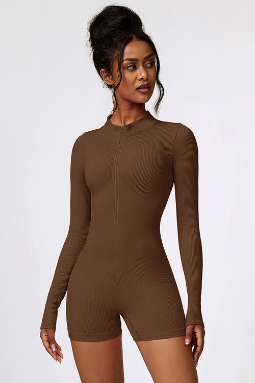 Half Zip Long Sleeve Active Romper - Body By J'ne