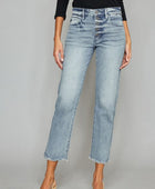 Kancan High Waist Button Fly Raw Hem Cropped Straight Jeans - Body By J'ne