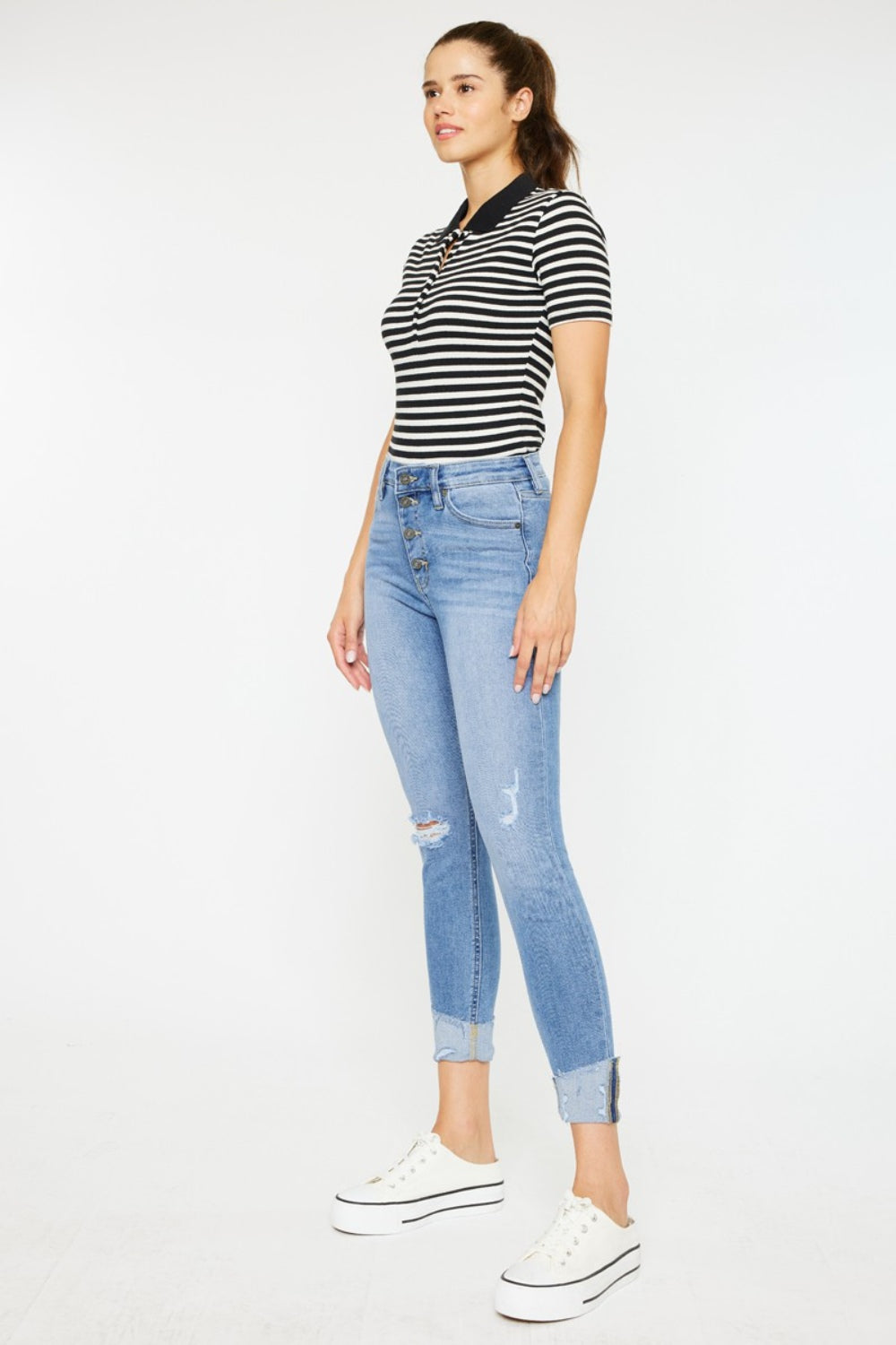 Distressed Cat's Whiskers Button Fly Jeans - Body By J'ne