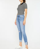 Distressed Cat's Whiskers Button Fly Jeans - Body By J'ne