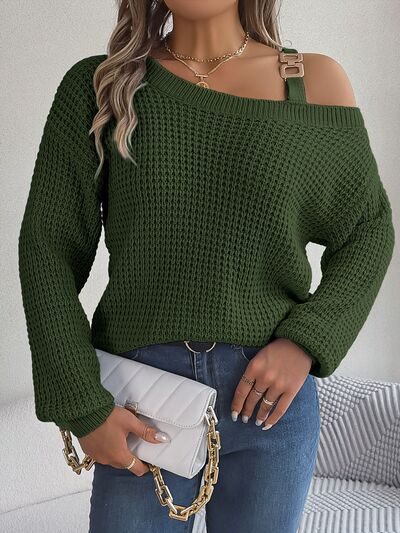 Asymmetrical Neck Long Sleeve Sweater - Body By J'ne