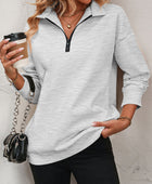 Zip-Up Dropped Shoulder Sweatshirt - Body By J'ne