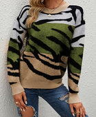 Color Block Animal Print Dropped Shoulder Sweater - Body By J'ne