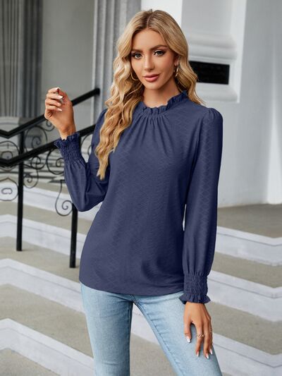 Frill Mock Neck Lantern Sleeve Blouse - Body By J'ne