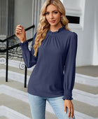 Frill Mock Neck Lantern Sleeve Blouse - Body By J'ne