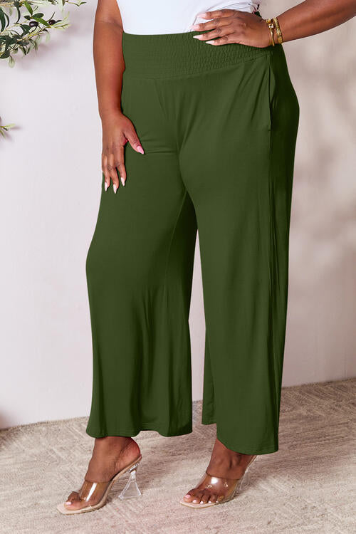 Smocked Wide Waistband Wide Leg Pants - Body By J'ne