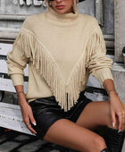 Turtle Neck Tassel Front Long Sleeve Pullover Sweater - Body By J'ne