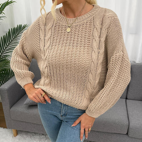 Openwork Round Neck Dropped Shoulder Sweater - Body By J'ne