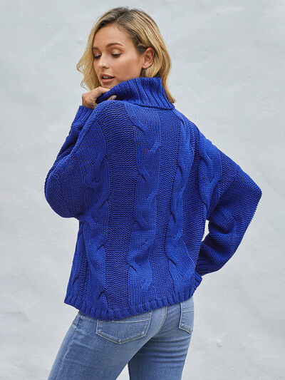 Cable-Knit Turtleneck Dropped Shoulder Sweater - Body By J'ne