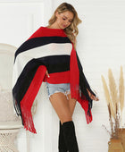 Striped Fringe Trim Poncho - Body By J'ne