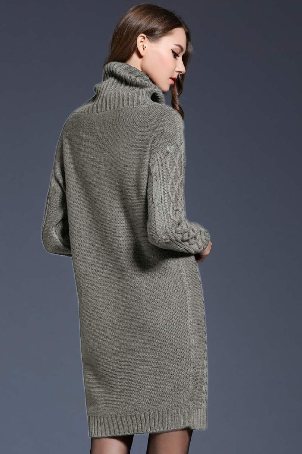 Mixed Knit Cowl Neck Dropped Shoulder Sweater Dress - Body By J'ne