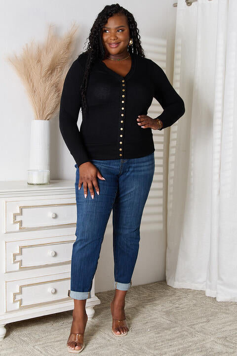 Full Size V-Neck Long Sleeve Cardigan - Body By J'ne
