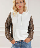 Plaid Waffle-Knit Drawstring Kangaroo Pocket Hoodie - Body By J'ne