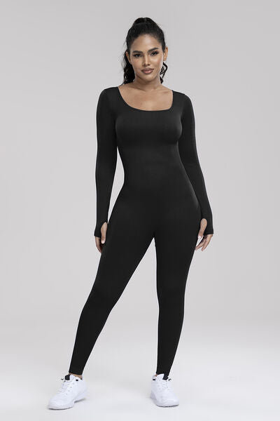 Square Neck Long Sleeve Active Jumpsuit - Body By J'ne