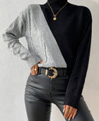 Contrast Mock Neck Cable-Knit Sweater - Body By J'ne