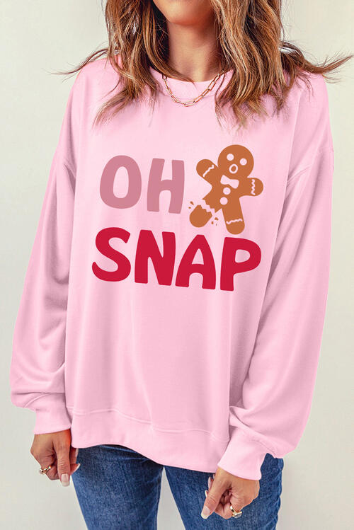 OH SNAP Round Neck Long Sleeve Sweatshirt - Body By J'ne