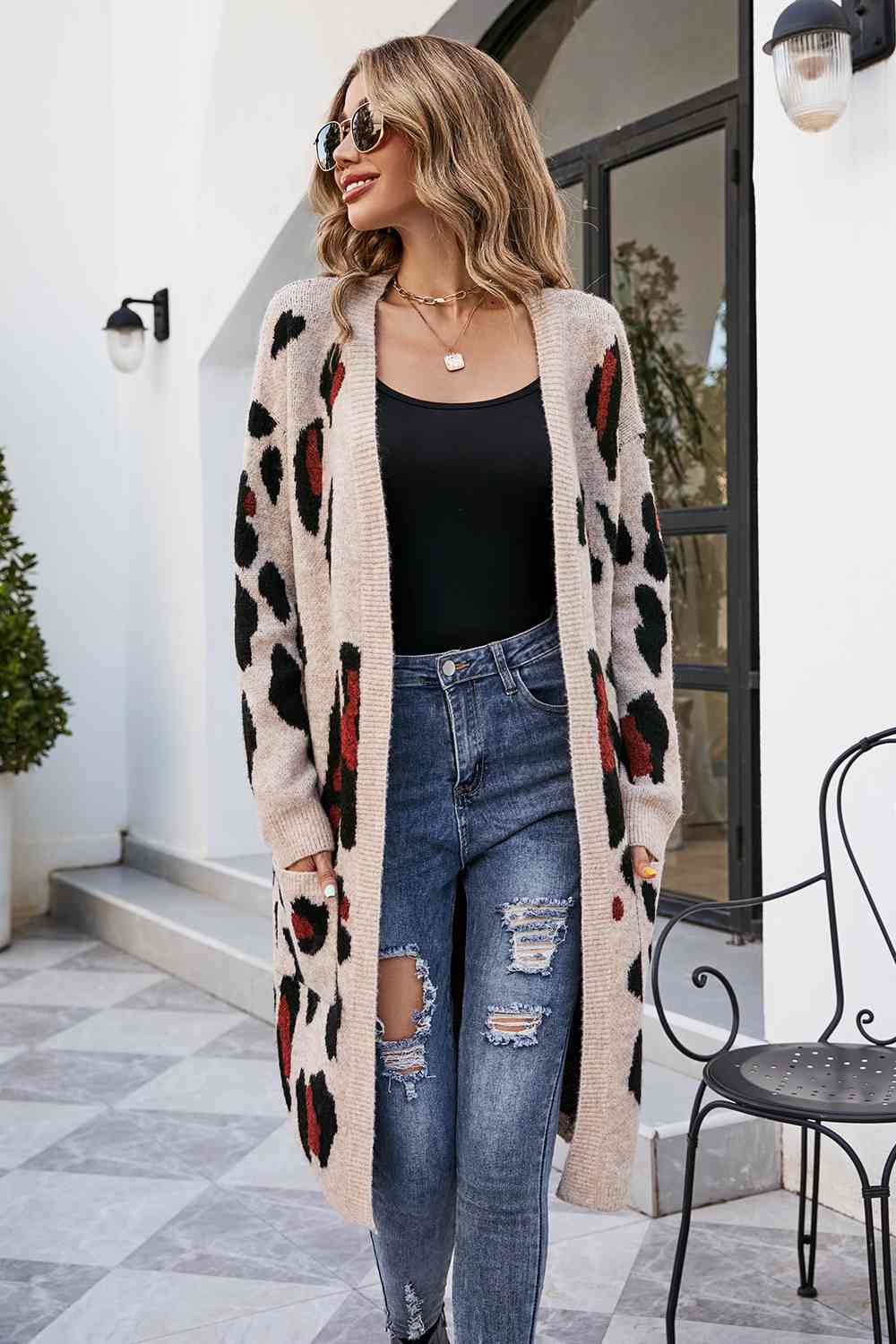 Leopard Open Front Cardigan with Pockets - Body By J'ne