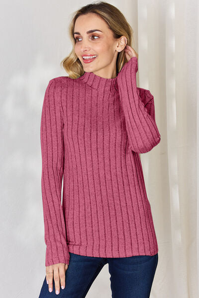 Full Size Ribbed Mock Neck Long Sleeve T-Shirt - Body By J'ne