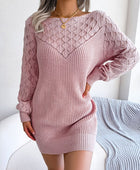 Openwork Boat Neck Sweater Dress - Body By J'ne