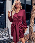 Solid Wrapped Balloon Sleeve Tie Waist Dress - Body By J'ne