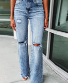 Sky Blue Washed Ripped Wide Leg High Waist Jeans - Body By J'ne