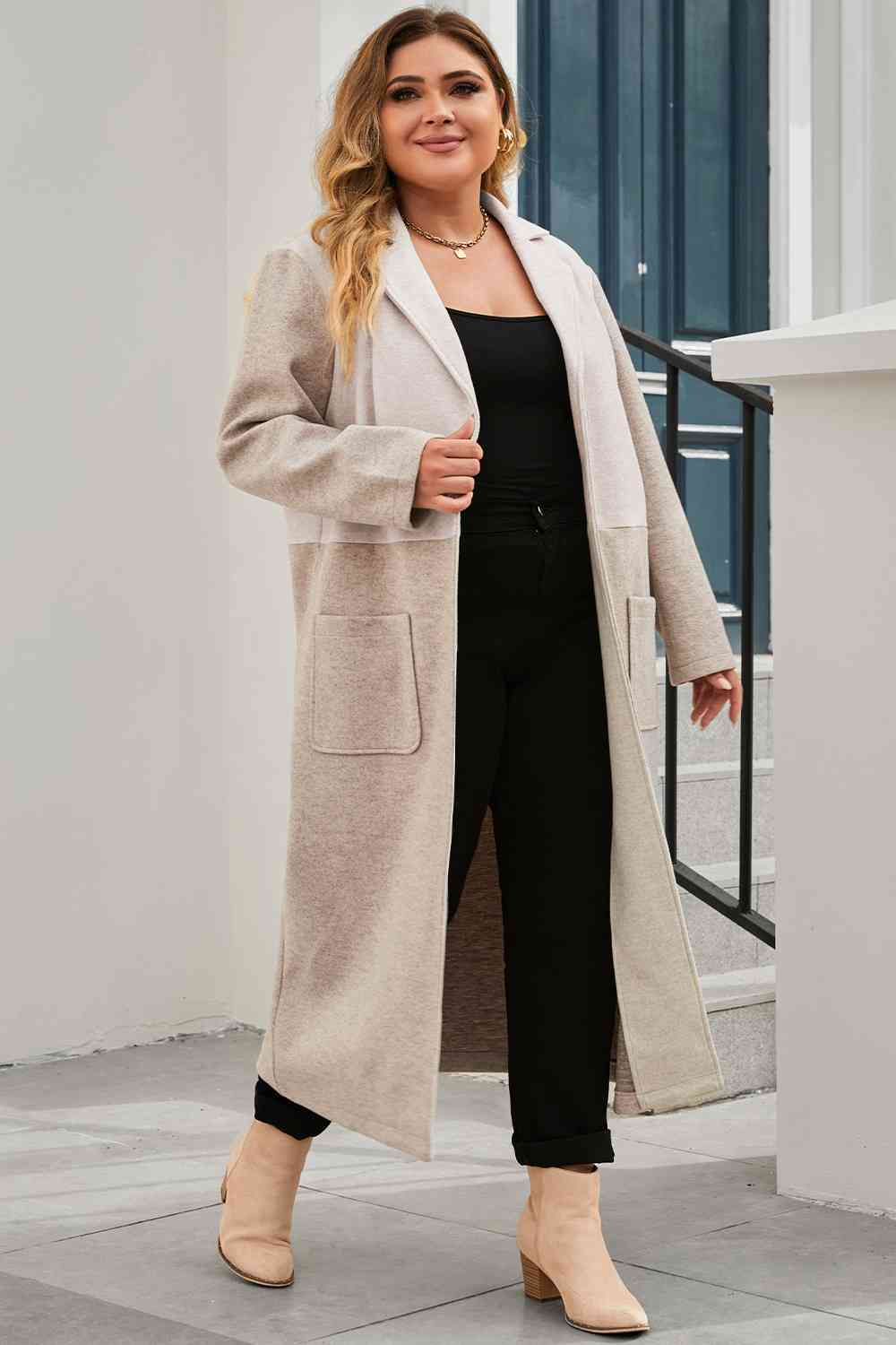 Plus Size Collared Neck Buttoned Longline Coat - Body By J'ne