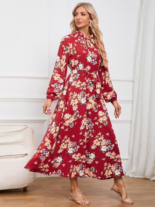 Floral Tie Front Balloon Sleeve Dress - Body By J'ne