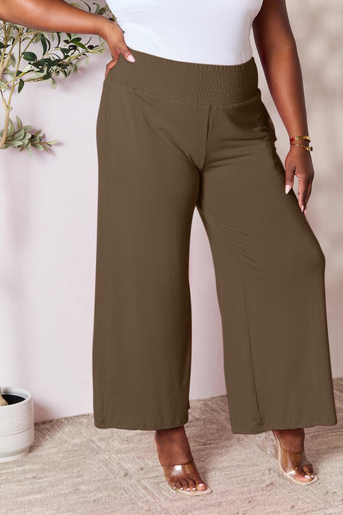 Smocked Wide Waistband Wide Leg Pants - Body By J'ne
